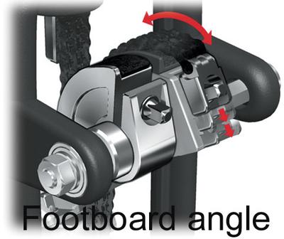 Variset Footboard Angle Adjustment. Du kan ændre fodpedalens vinkel ved at justere kæden på selve tilhæftningen. Denne finjustering giver dig lige netop den vinkel på fodbrædtet som du ønsker. Der er tre indstillingsmuligheder.